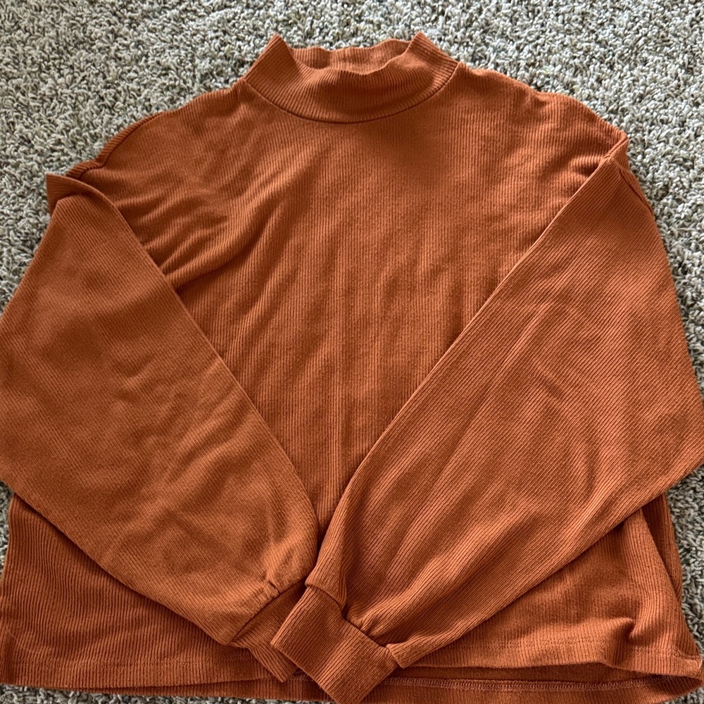 Lush Warm Orange Ribbed Hi Neck Knit